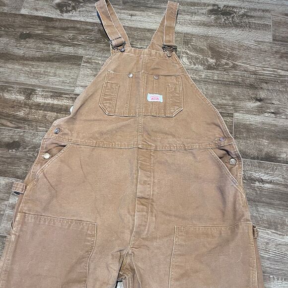 Round House Overalls Mens 44x32 Brown Duck Canvas Double Knee Bib Hammer Loop - Picture 4 of 15